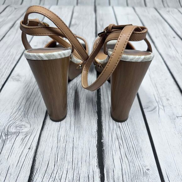 TOMMY HILFIGER Size 9 Faux Wood Linen Platform Sandals - Picture 6 of 6